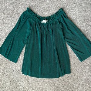 Anthropologie J.O.A. Green Plisse Pleated Off The Shoulder Blouse
